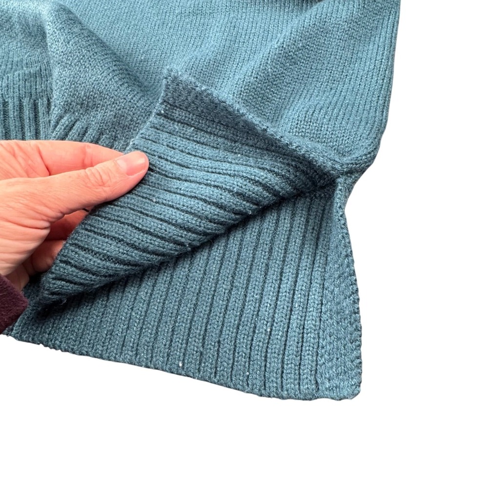 Jason Wu Mock Neck Sweater Teal Ribbed Wool Blend M Cabincore Chunky Chic Cozy - Picture 5 of 13